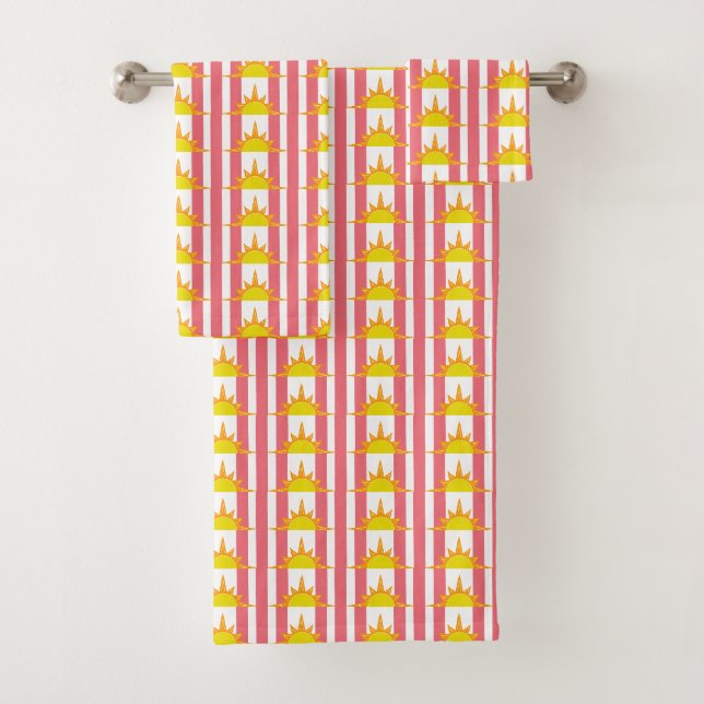 Soleil jaune orange sur bandes roses (En situation)