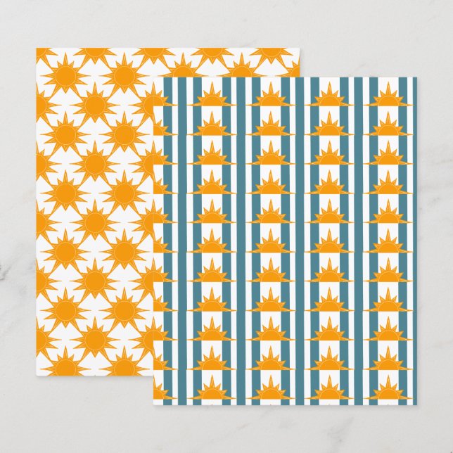 Soleil jaune orange sur rayures turquoises papier  (Devant / Derrière)