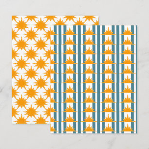 Soleil jaune orange sur rayures turquoises papier