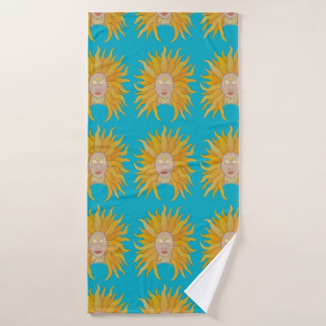 Soleil jaune turquoise inspiré (Serviette de bain)