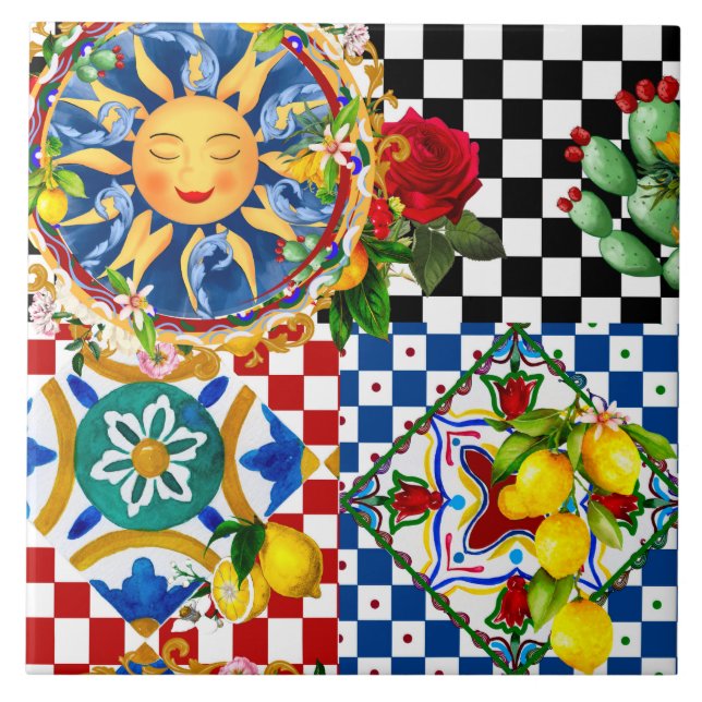 soleil sicilien, citron, carreaux méditerranéens, (Devant)