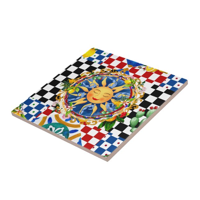 soleil sicilien, citron, carreaux méditerranéens, (Côté)