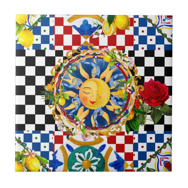 soleil sicilien, citron, carreaux méditerranéens, (Devant)