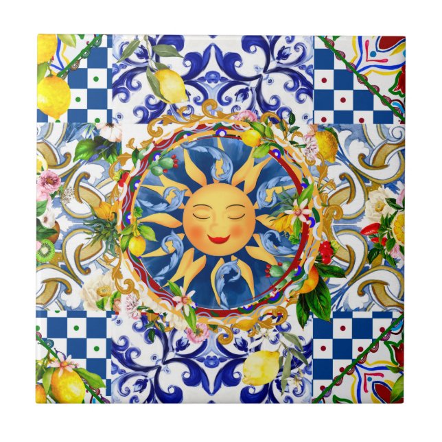 soleil sicilien, citron, carreaux méditerranéens, (Devant)