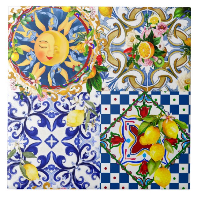 soleil sicilien, citron, carreaux méditerranéens, (Devant)