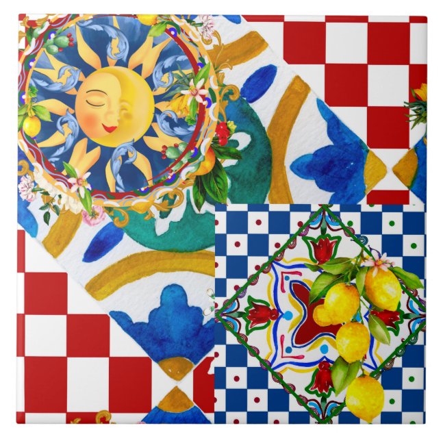 soleil sicilien, citron, carreaux méditerranéens, (Devant)