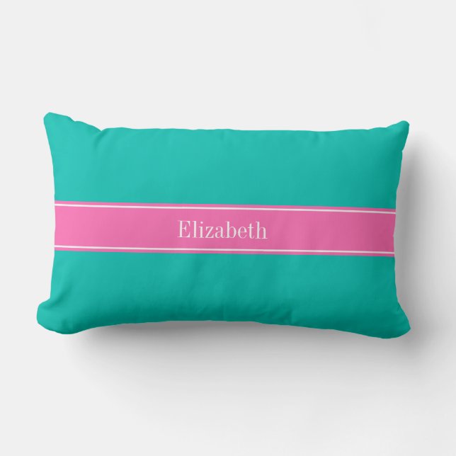 Solid Aquamarin, Hot-Pink #2 Multibbon-Name Lendenkissen (Vorderseite)
