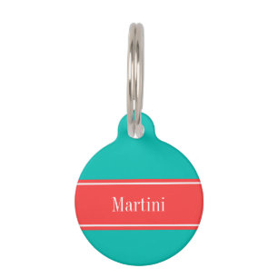 Solid Aquamarin, Korallenroter Markenname Monogram Haustiermarke