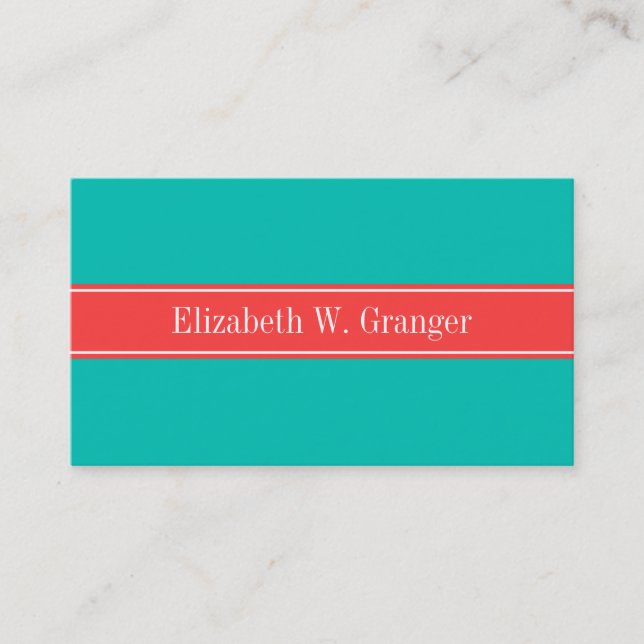 Solid Aquamarin, Korallenroter Markenname Monogram Visitenkarte (Vorderseite)