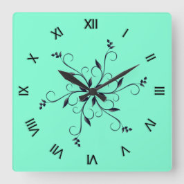 Solid Aquamarine mit römischen Zahlen Quadratische Wanduhr