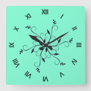 Solid Aquamarine mit römischen Zahlen Quadratische Wanduhr
