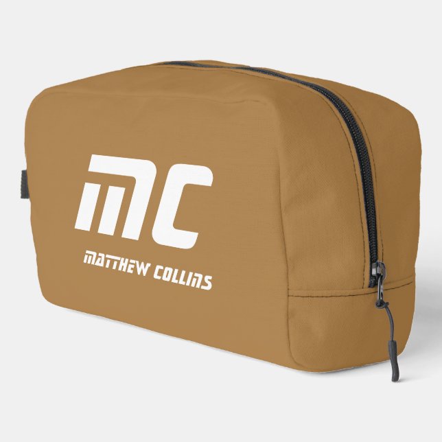 Solid Beige Monogram Name Text Einfach für ihn Waschbeutel (Rechte Ecke)