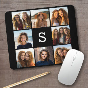 Solid Black 8 Foto Collage Custom Monogram Mousepad
