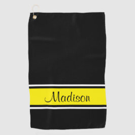 Solid Black Bright Yellow Strip Skriptname Golfhandtuch