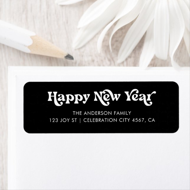 Solid Black Happy New Year Retro Typografy Label (Insitu)