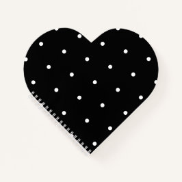 Solid Black with White Dot Style Heart Shaped Notizbuch