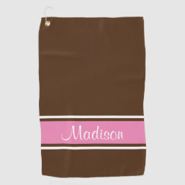 Solid Brown Pink White Strip Skriptname Golfhandtuch