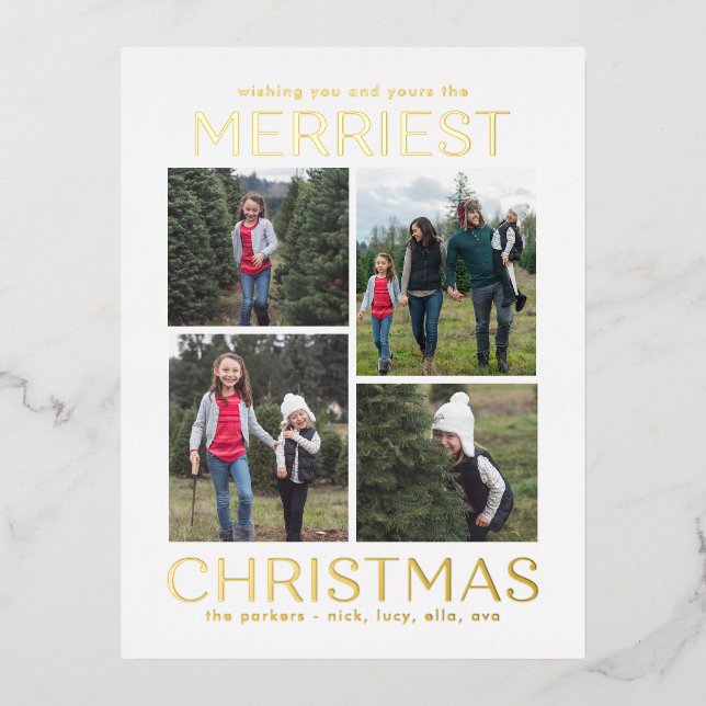 Solid Clean Collage FOIL Weihnachtskarte Postkarte (Vorderseite)