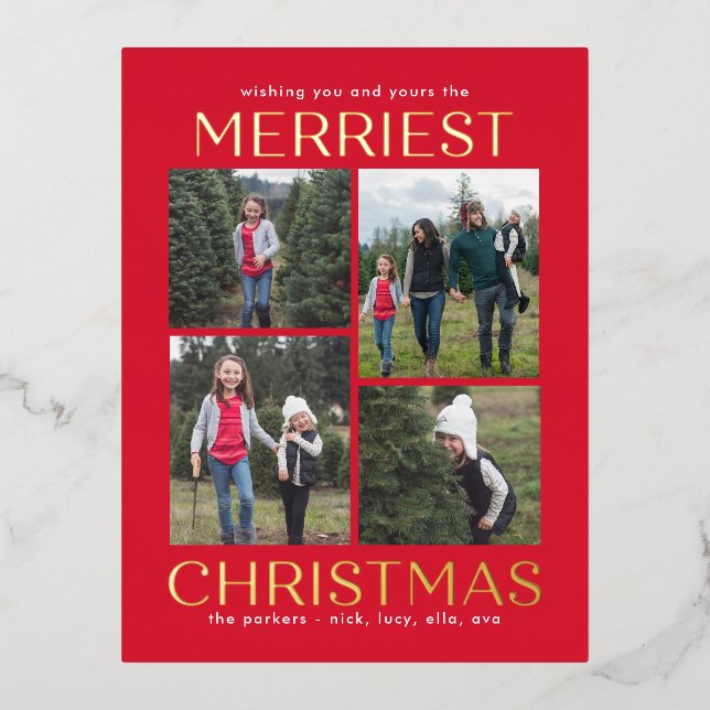 Solid Clean Collage FOIL Weihnachtskarte Postkarte (Vorderseite)