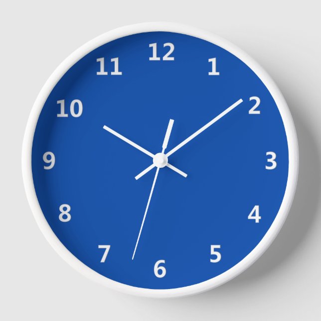 Solid Cobalt Blau mit weißen Zahlen Wall Uhr (Vorderseite)