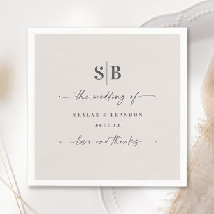 Solid Color Gardenia White Wedding Monogram Serviette