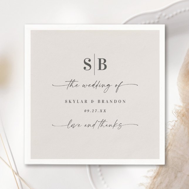 Solid Color Gardenia White Wedding Monogram Serviette (Von Creator hochgeladen)