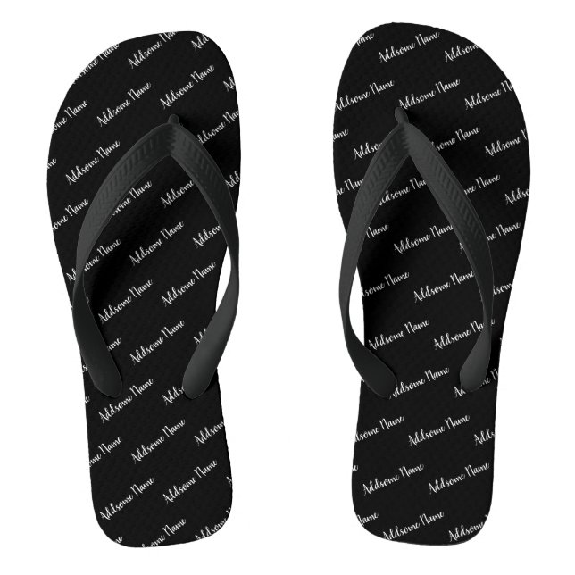 Solid Color Modern Basic Black Mit Monogramm Flip Flops (Fußbett)