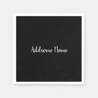 Solid Color Modern Basic Black Monogramm Napkins
