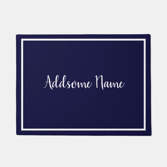 Solid Color Modern Basic Navy Blue White Monogram Fußmatte (Vorderseite)