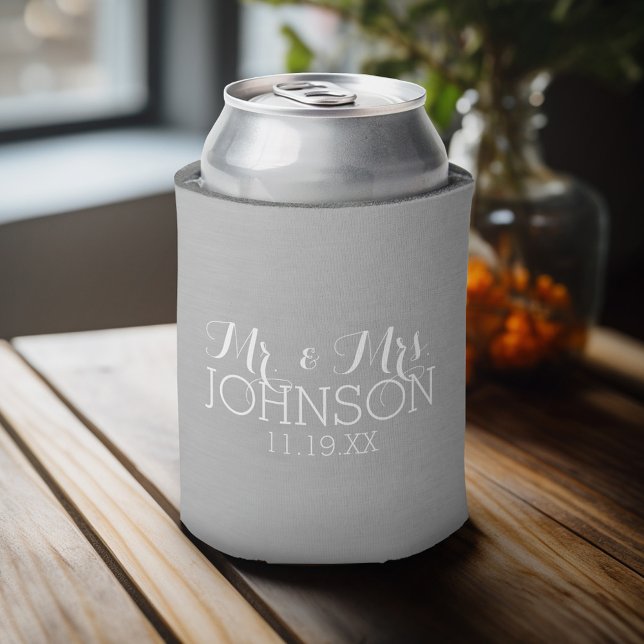 Solid Color Silver - Mr. & Mrs. Gastgeschenke Hoch Dosenkühler (Personalized Can Cooler - Add Your name for a great wedding anniversary party favor)