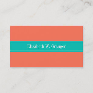 Solid Coral, Monogramm des Aquamarinen Ribbon-Name Visitenkarte