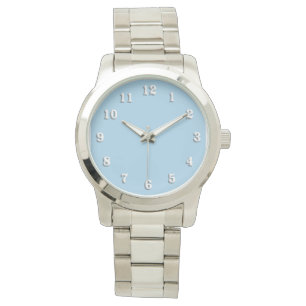 Solid Cornflower Blue White Numbers Armbanduhr