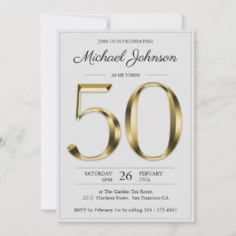 Solid Gold 50th Birthday Light Gray Elegantes Part Einladung