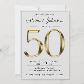 Solid Gold 50th Birthday Light Gray Elegantes Part Einladung