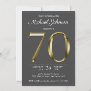 Solid Gold Text Dunkelgrau 70. Geburtstagsparty Einladung