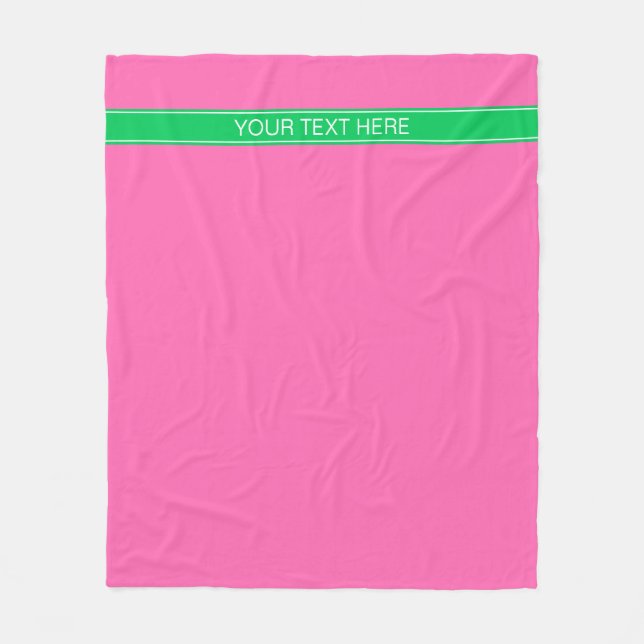 Solid Hot Pink #2 Emerald Green Rbn Name Monogram Fleecedecke (Vorderseite)
