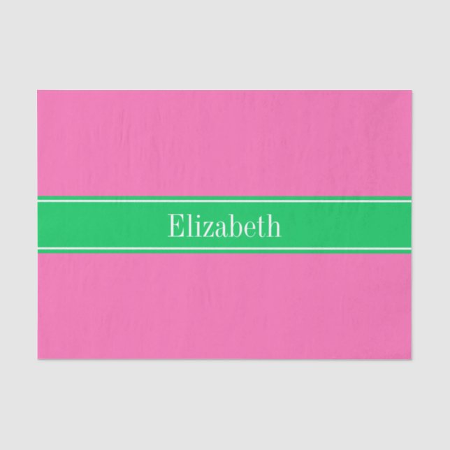 Solid Hot Pink #2 Emerald Green Rbn Name Monogram Seidenpapier (Vorderseite)