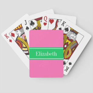 Solid Hot Pink #2 Emerald Green Rbn Name Monogram Spielkarten
