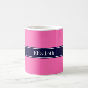 Solid Hot Pink #2, Navy Blue Ribbon Name Monogram Kaffeetasse