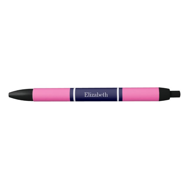 Solid Hot Pink #2, Navy Blue Ribbon Name Monogram Kugelschreiber (Vorderseite)