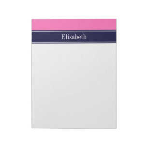 Solid Hot Pink #2, Navy Blue Ribbon Name Monogram Notizblock