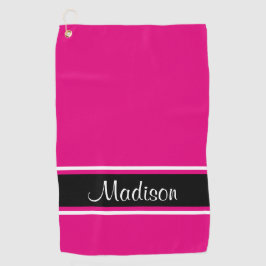 Solid Hot Pink Black Strip Skriptname Golfhandtuch