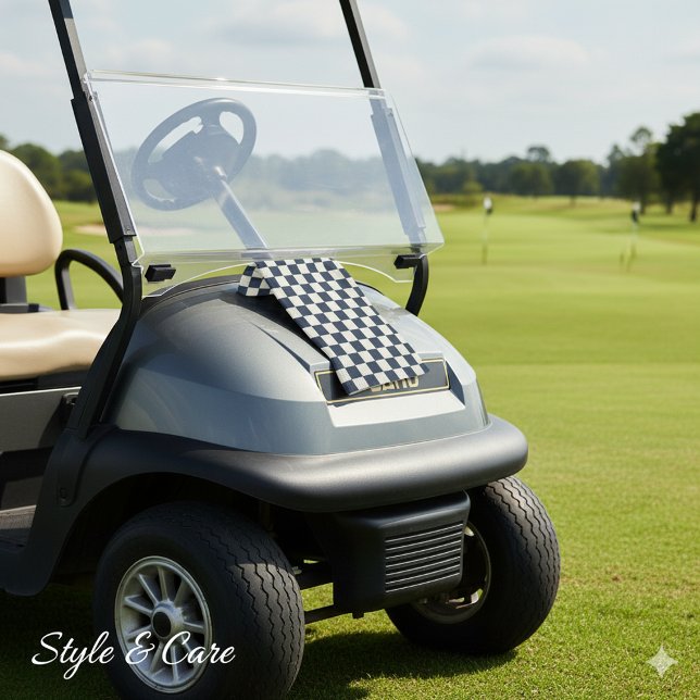 Solid Ivory with Deep Navy Square Pattern Golfhandtuch (Solid Ivory with Deep Navy Square Pattern Golf Towel)