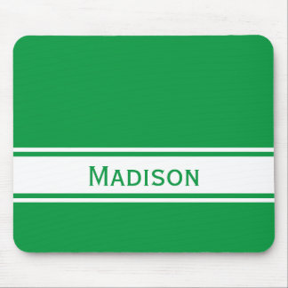 Solid Kelly Green White Stripes Moderner Name Mousepad