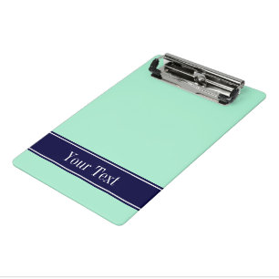 Solid Light Mint, Navy Blue Ribbon Name Monogram Mini Klemmbrett