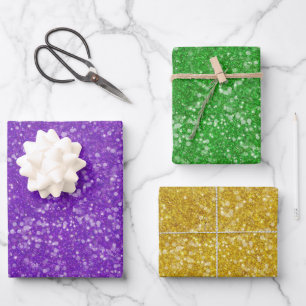 Solid Mardi Gras Imitate Glitzer Lila Green Gold Geschenkpapier Set