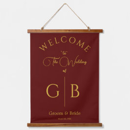 Solid Maroon Wedding Reception Entrance Wandteppich Mit Holzrahmen