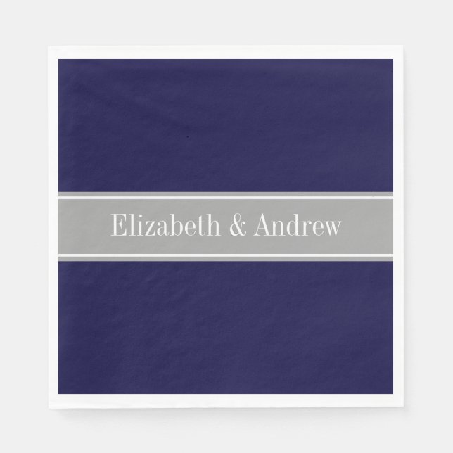 Solid Navy Blau, Dunkelgrau-Multiband-Name Serviette (Vorderseite)