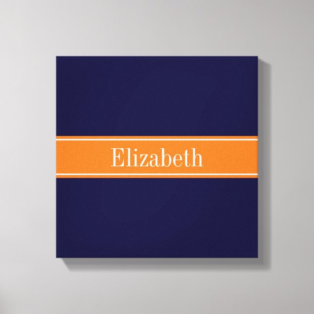 Solid Navy Blau, Pumpkin Ribbon Name Monogram Leinwanddruck (Vorderseite)