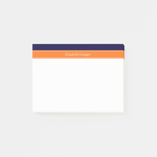 Solid Navy Blau, Pumpkin Ribbon Name Monogram Post-it Klebezettel (Vorderseite)